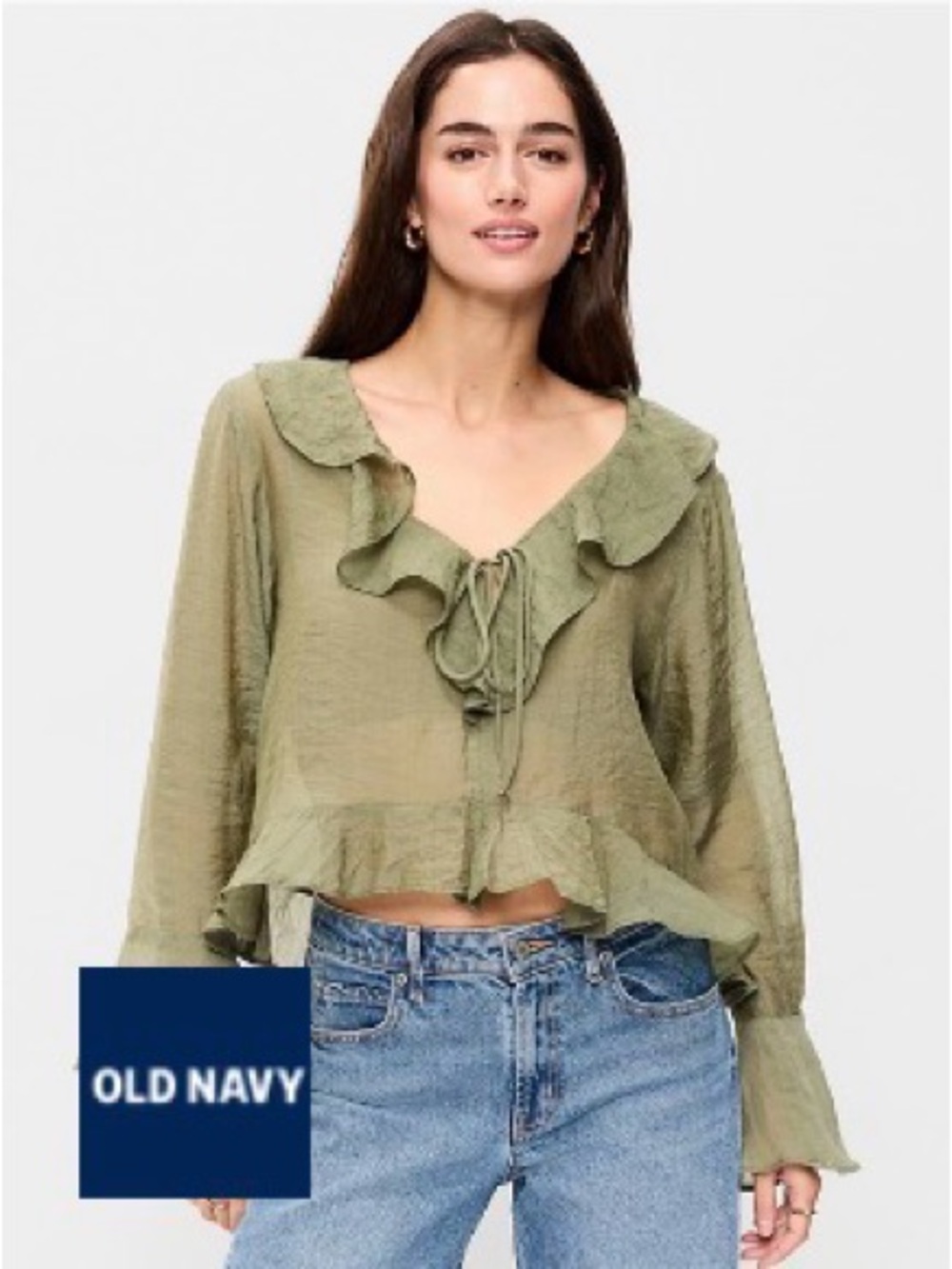 Old Navy Olive Ruffle Tie-Front Peplum Blouse